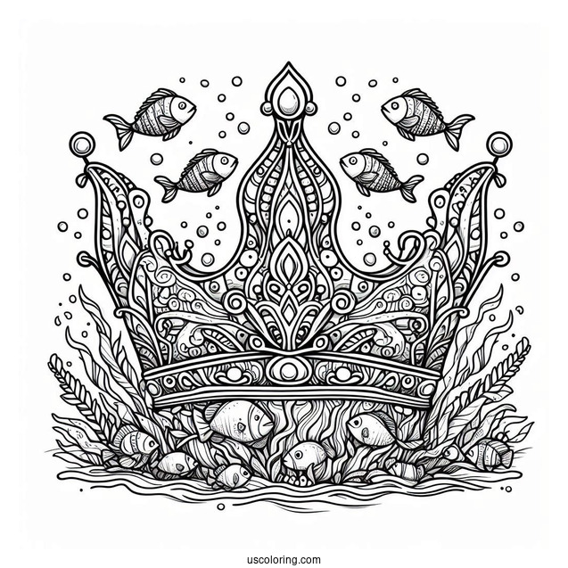 Royal Crown Coloring Page Under The Sea With Fishes
