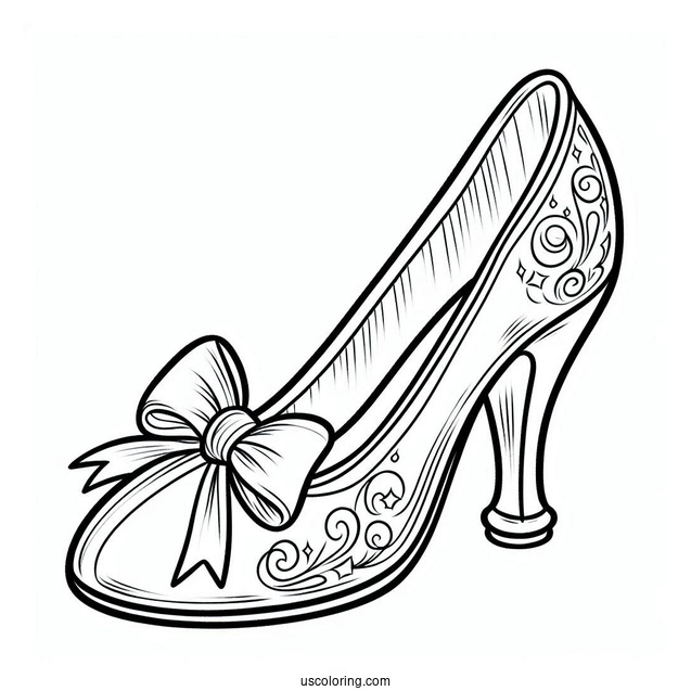 Cinderella s Glass Slipper With Bow Coloring Sheet For Kids