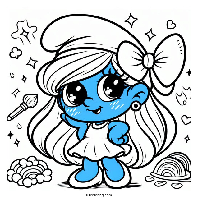 Kawaii Smurfette Coloring Sheet