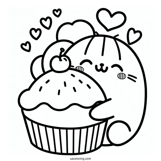 Pompompurin Hugging Muffin Coloring Page For Kids