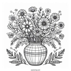 Flower Mandala Coloring Page Vase Full Of Wildflowers