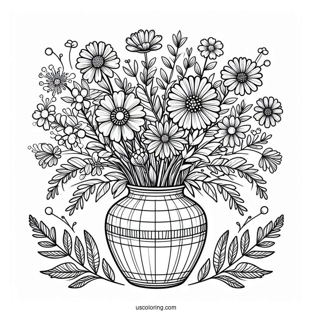 Flower Mandala Coloring Page Vase Full Of Wildflowers