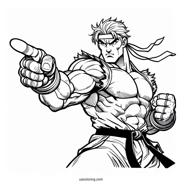 Street Fighter Coloring Page Of Simple Guile In Fighting Pose For Kids