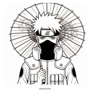 Kakashi Coloring Page Of Minato Holding Japanese Umbrellas