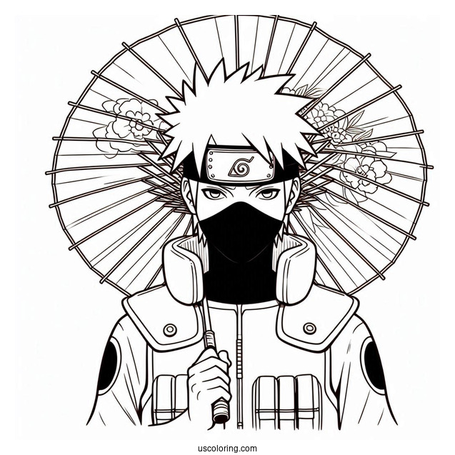 Kakashi Coloring Page Of Minato Holding Japanese Umbrellas