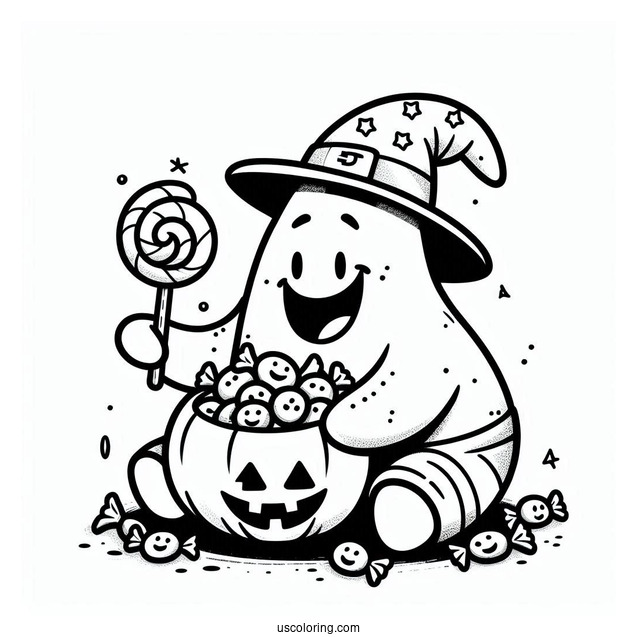Patrick Star Coloring Page Eating Candies On Halloween