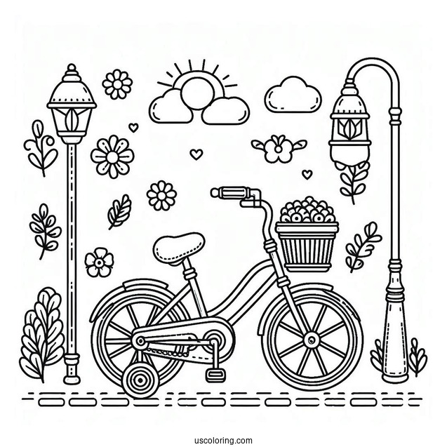 Simple Kids Bicycle Coloring Page With Training Wheels