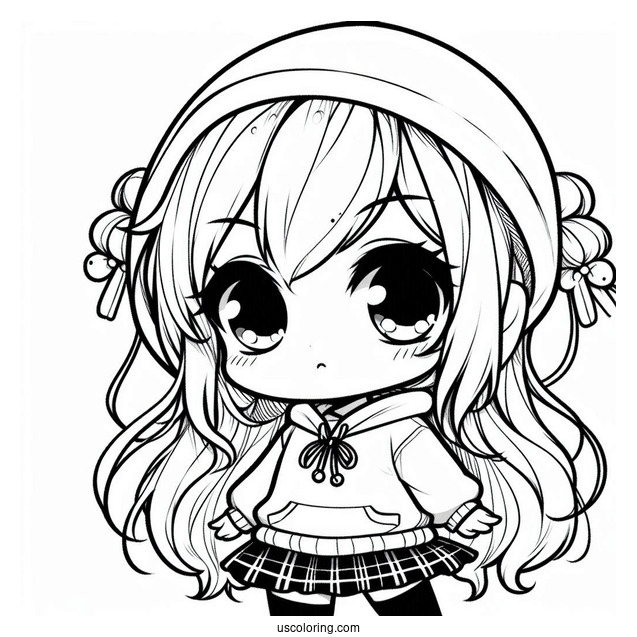 Adorable Chibi Girl Wearing A Hoodie Coloring Sheet For Preschoolers