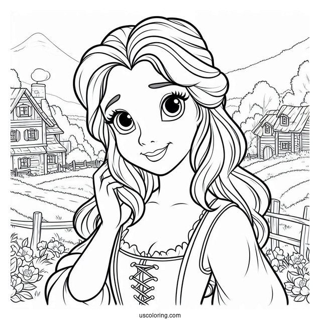 Smiling Belle In Her Village To Color