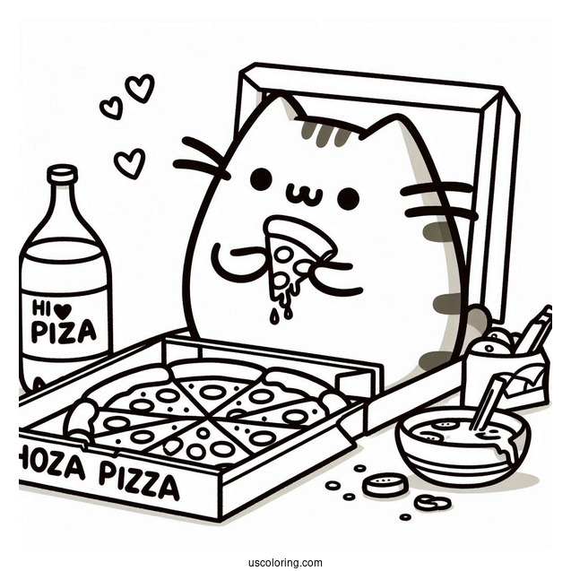 Coloring Page Of Pusheen Eating Pizza In Box