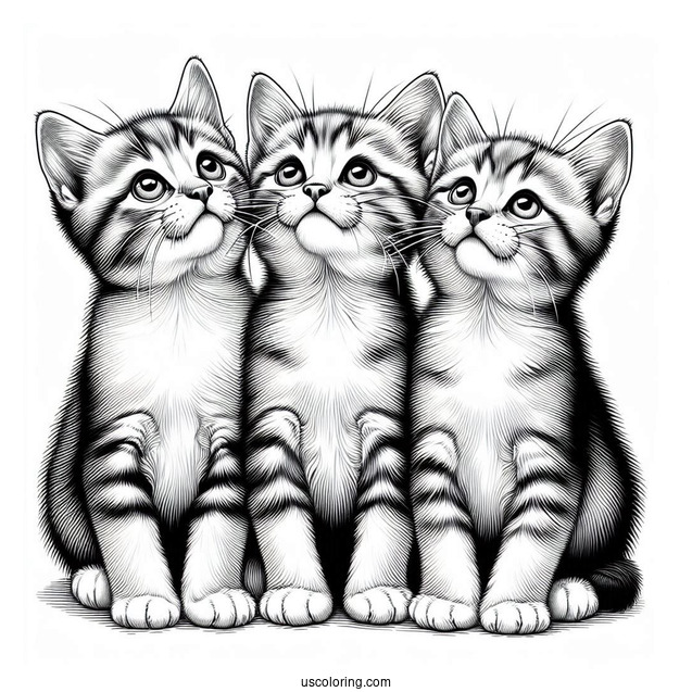 Three Realistic Kittens Looking Up