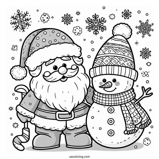 Coloring Page Of Santa And Snowman To Color