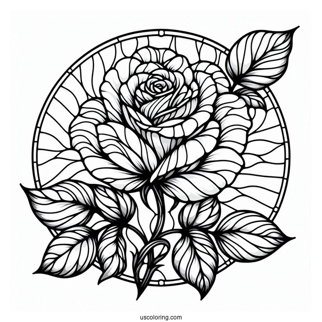 Realistic Rose Stained Glass Coloring Page