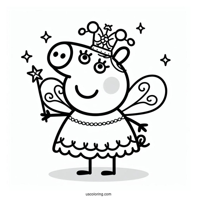 Peppa Pig Wearing Fairy Outfit To Color