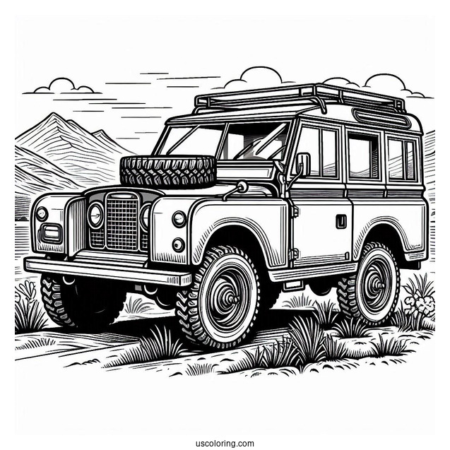 Vintage Land Rover 4X4 Car Coloring Page