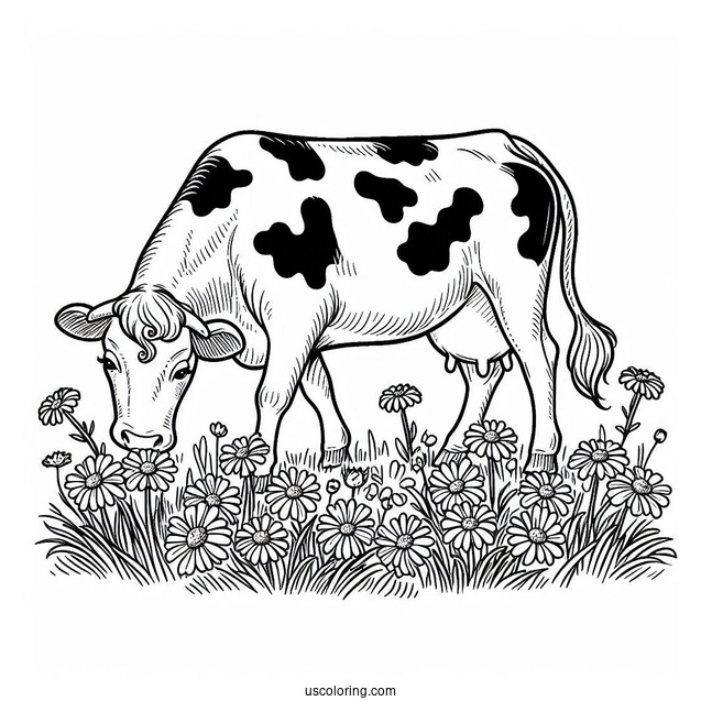 Daisy Cow Grazing In Field Coloring Page