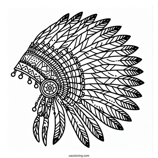 Easy Outline Of Native American Coloring Page Headdress For Kids