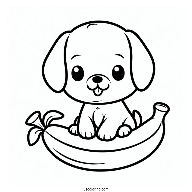 Easy Outline Of Puppy On Banana To Color