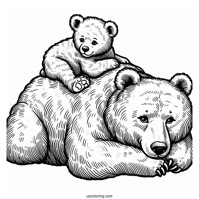 Bear Coloring Page Of Cub Lying On Top Of Mama Bear