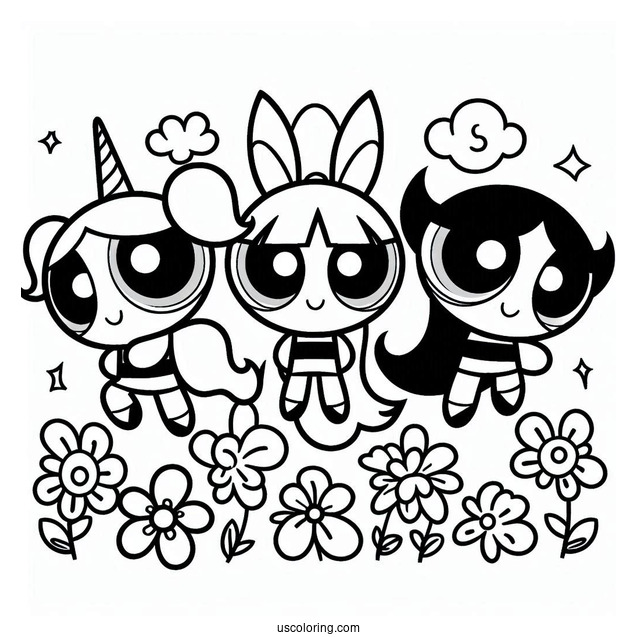 Unicorn And Powerpuff Girls Coloring Page