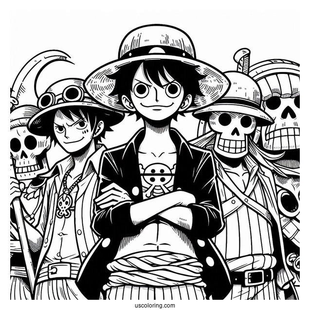 Detailed One Piece Coloring Page Of Straw Hat Crew