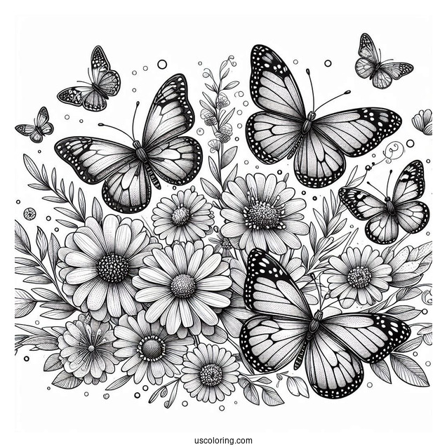 Dozens Of Realistic Butterflies On Flowers