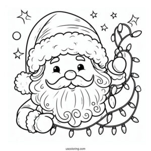 Santa With Christmas Lights To Color For Kids