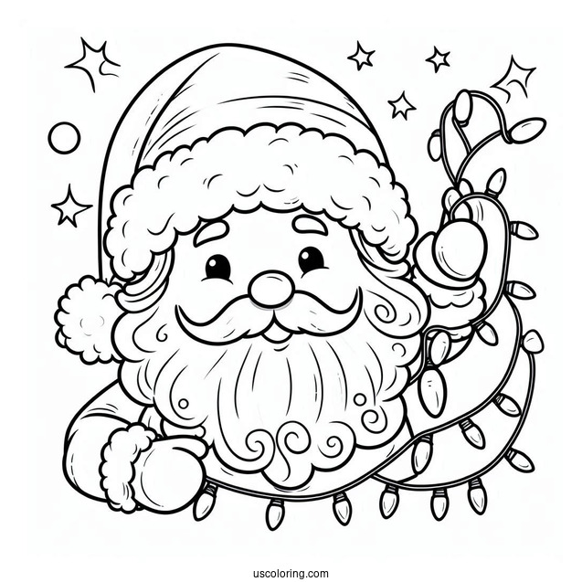 Santa With Christmas Lights To Color For Kids