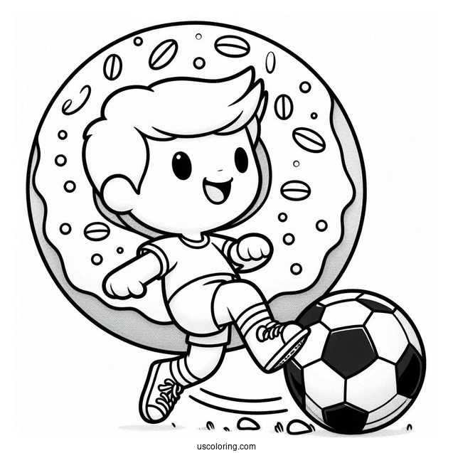 Athletic Donut Coloring Page Playing Soccer For Kids