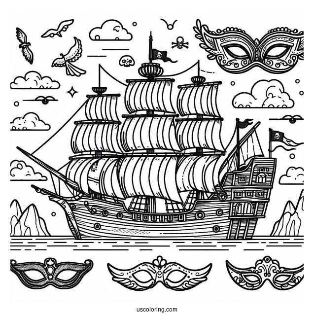 Pirate Ship With Multiple Masks To Color