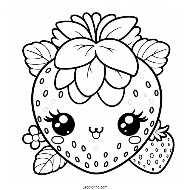 Kawaii Strawberry Shortcake Coloring Page With Large Strawberry