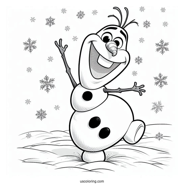 Olaf Waving With Snow Coloring Page