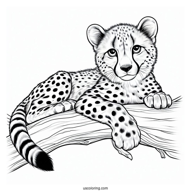 Big Cheetah Coloring Page Resting On A Tree Branch