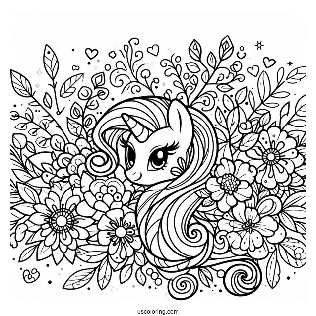 Rarity Coloring Page Covered In Flowers For Kids