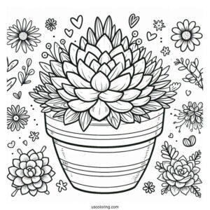 Cute Coloring Page Succulents In A Pot