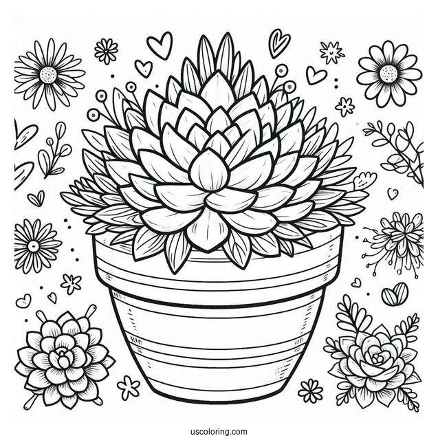 Cute Coloring Page Succulents In A Pot