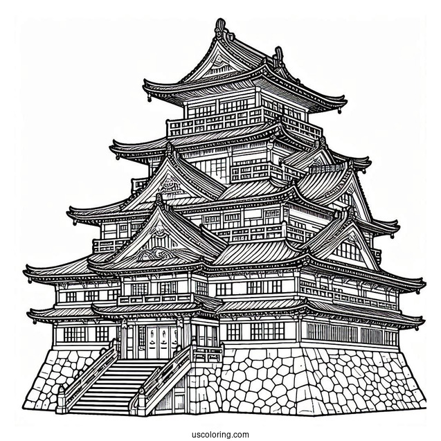 Japanese Castle Coloring Page