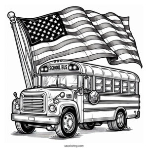 School Bus With American Flag