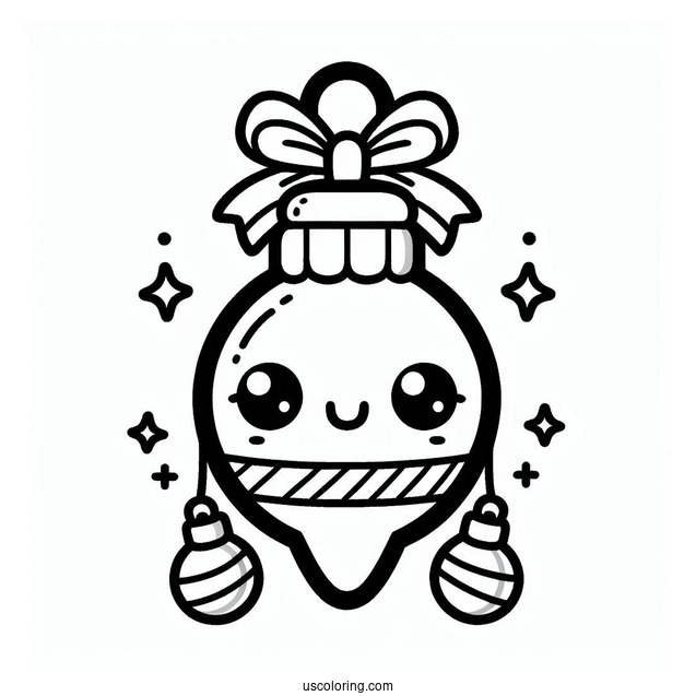 Kawaii Bulbs Christmas Ornaments Coloring Page For Preschoolers