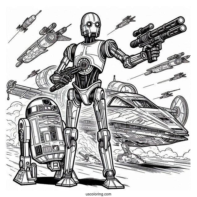Battle Droid Holding Blaster In Starship Coloring Sheet