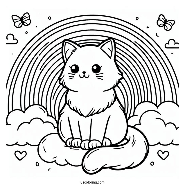 Cat Sitting On A Cloud In The Middle Of A Rainbow