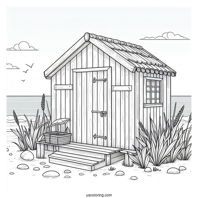 Small Beach Shed With Weeds Coloring Page