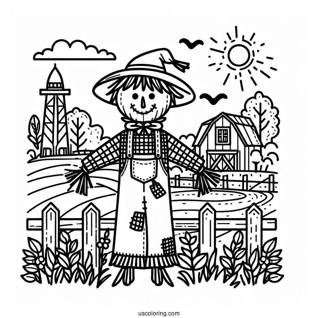 Farm Scarecrow To Color