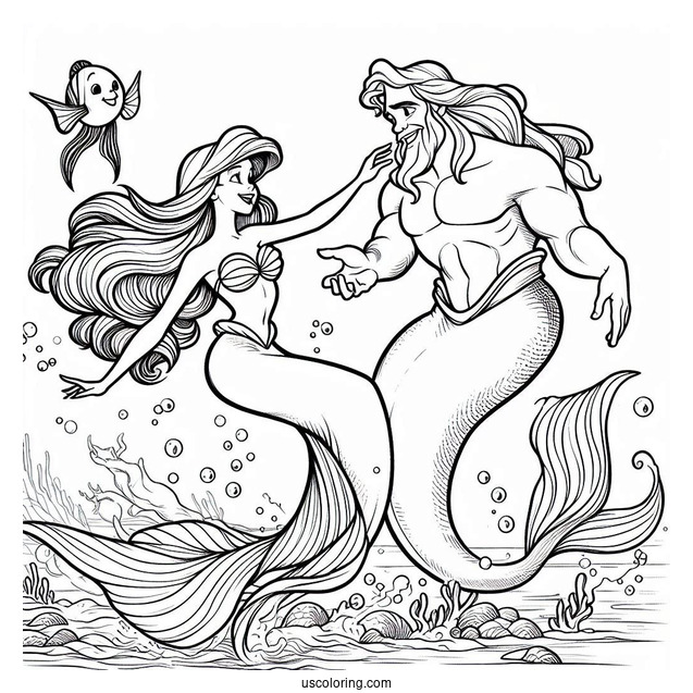 Coloring Sheet Of Ariel Dancing With Triton