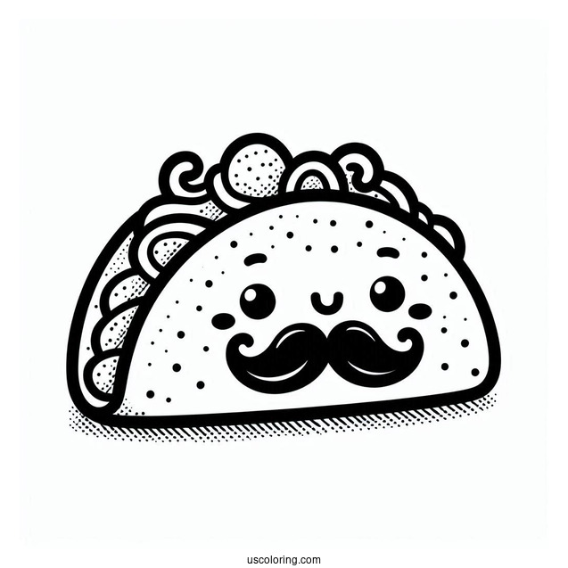 Kawaii Mexican Taco Coloring Page With Mustache