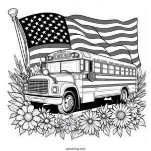 School Bus With American Flag