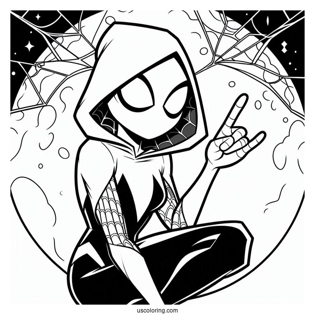 Easy Outline Of Spider-Gwen Coloring Page At Night For Preschoolers