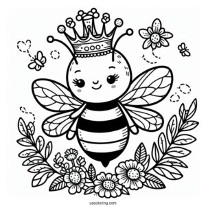 Queen Bee Coloring Page Wearing A Crown For Kids