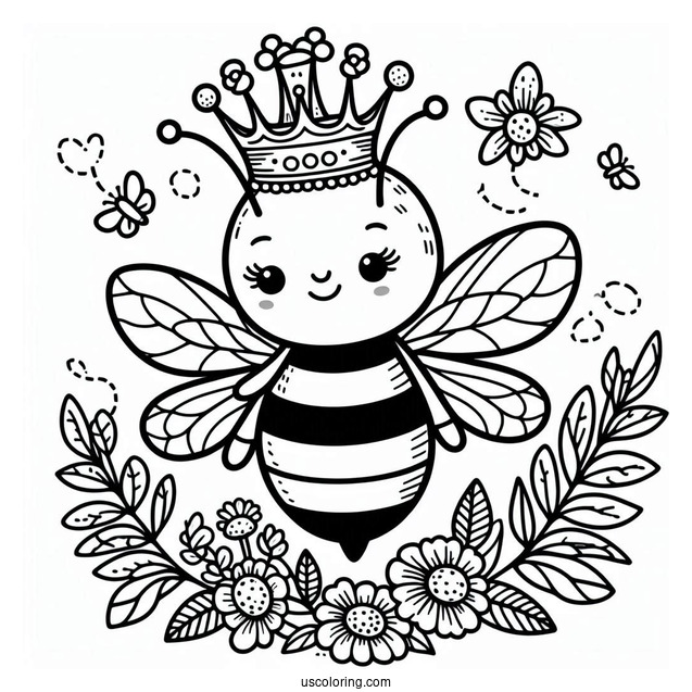 Queen Bee Coloring Page Wearing A Crown For Kids