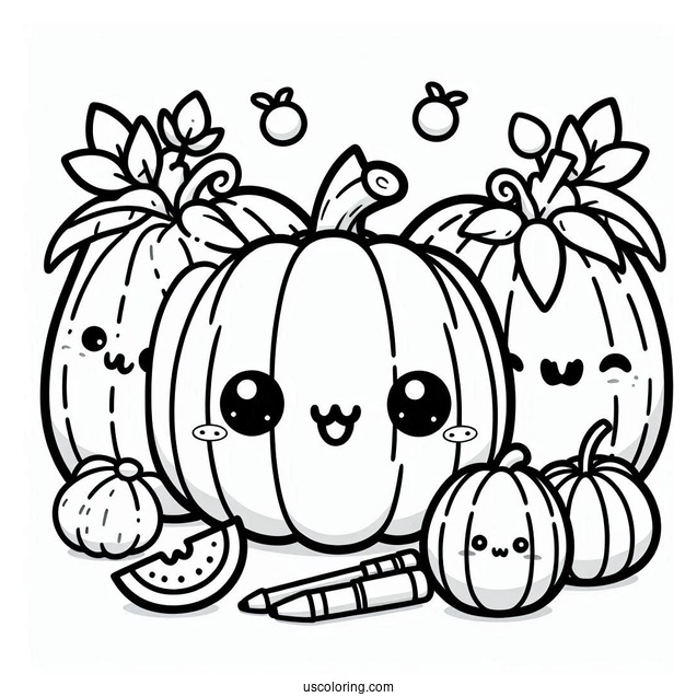 Kawaii Pumpkin Coloring Page For Preschoolers